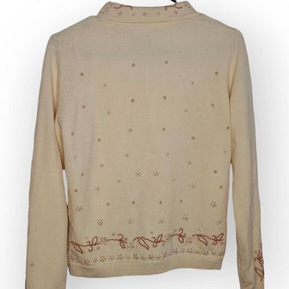 Silk Collection Women's Vintage Wool Cardigan with Beading and Silk Lining sz Me - Picture 4 of 7